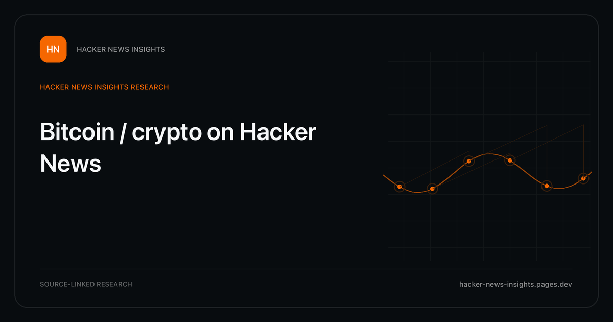 Visual guide to Bitcoin / crypto on Hacker News: How Bitcoin / crypto changed in Hacker News story titles from 2007 through 2026, with annual title share, peak year, sources, and coverage limits.