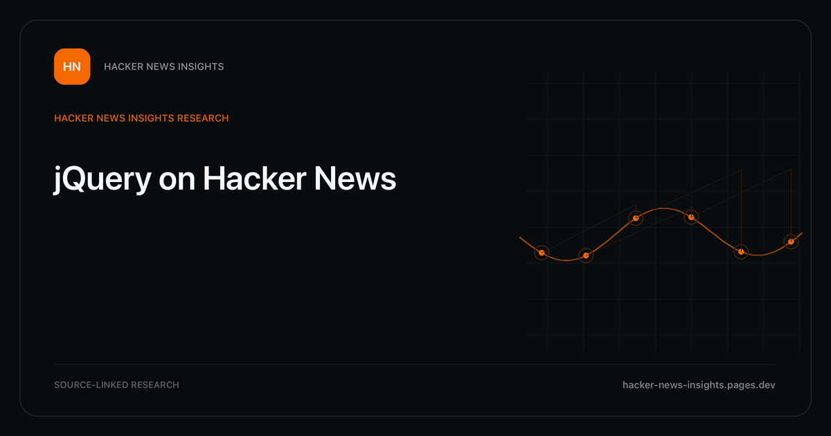 Visual guide to jQuery on Hacker News: How jQuery changed in Hacker News story titles from 2007 through 2026, with annual title share, peak year, sources, and coverage limits.