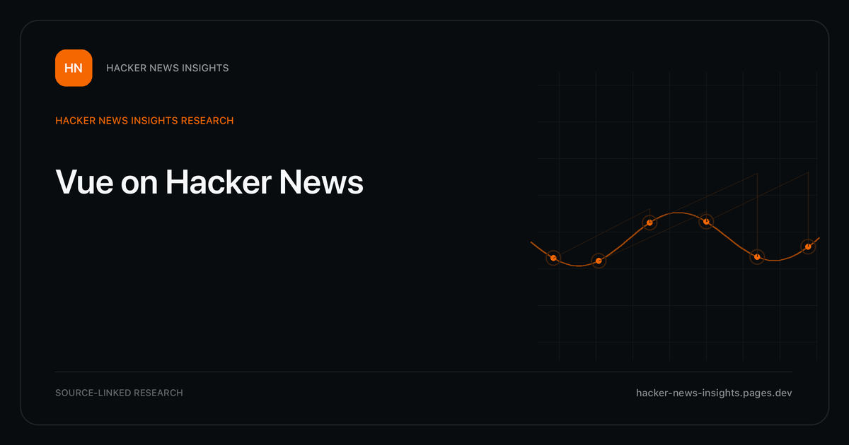 Visual guide to Vue on Hacker News: How Vue changed in Hacker News story titles from 2007 through 2026, with annual title share, peak year, sources, and coverage limits.